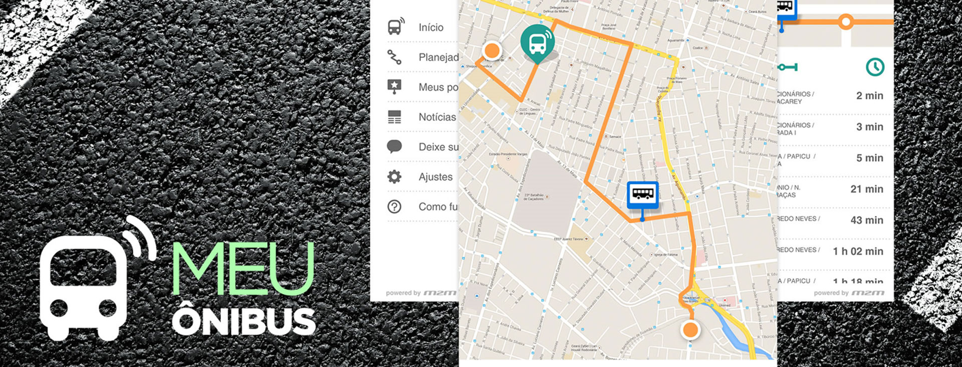 Case App com informações de itinerários de transporte